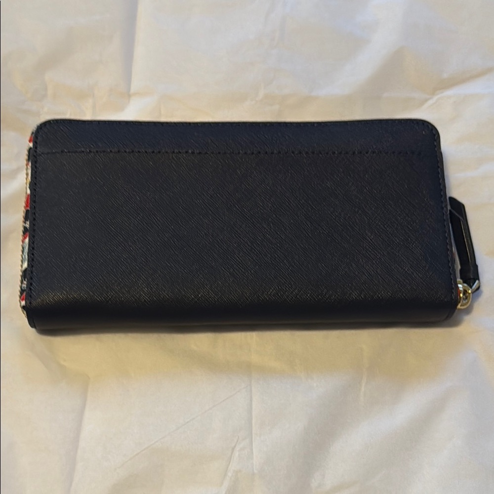 NWOT-Kate Spade Navy Blue Wallet with Flower Print Around Zipper - Picture 3 of 16